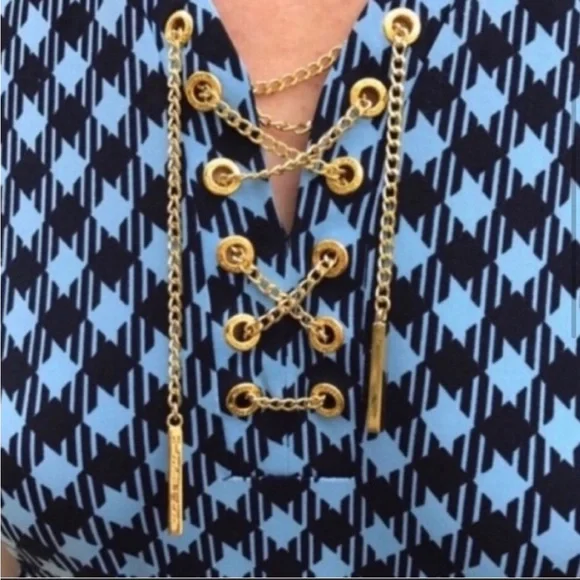 michael kors blue dress with gold chain Royal Blue Spaghetti Straps Gold Chain Mini Dress